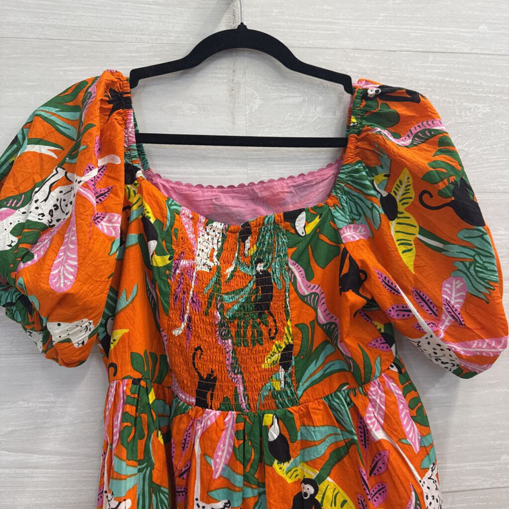 Ivy Jane Orange/ Multi Animal Print Short Puff Sleeve Top Extra Small