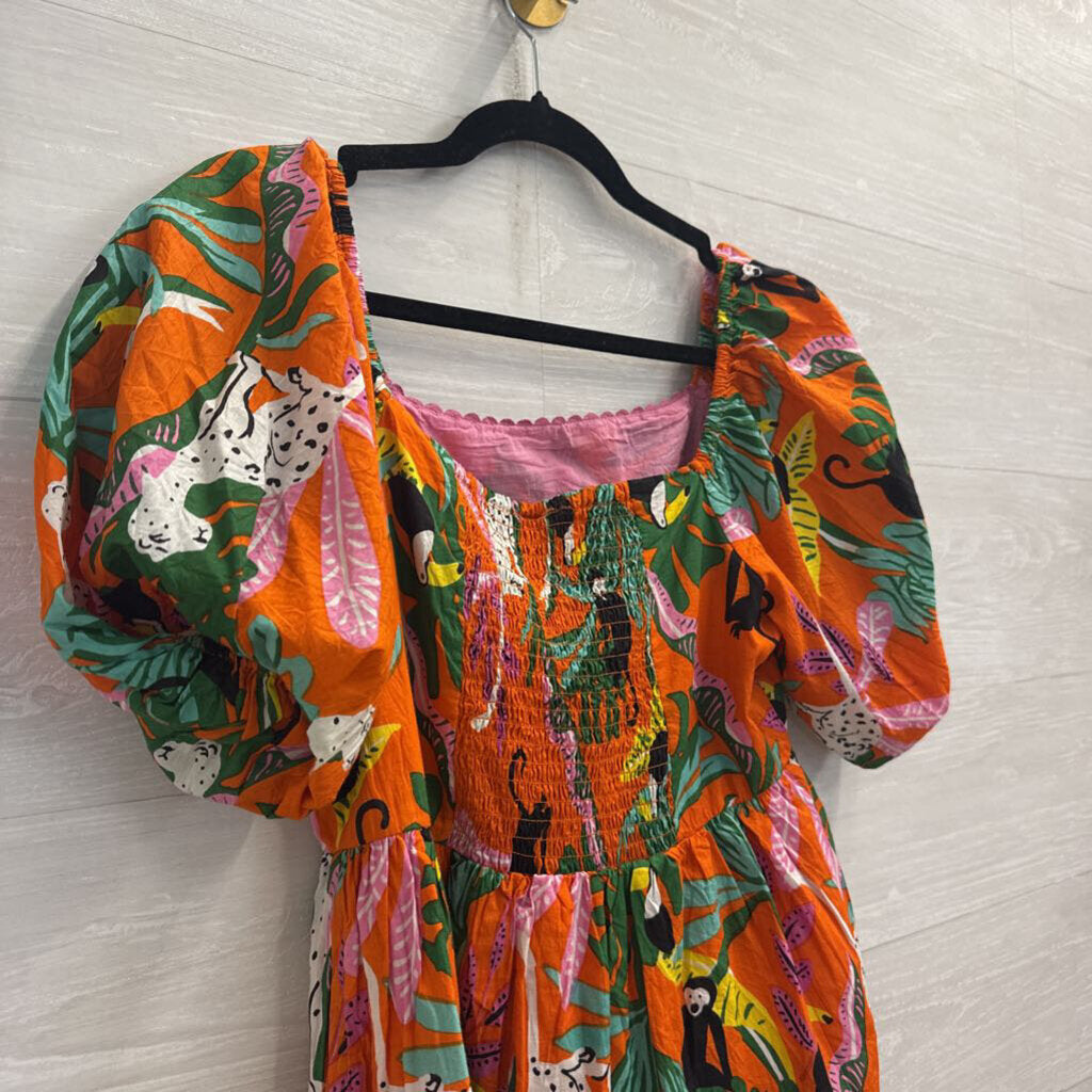 Ivy Jane Orange/ Multi Animal Print Short Puff Sleeve Top Extra Small