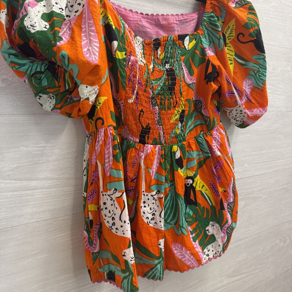 Ivy Jane Orange/ Multi Animal Print Short Puff Sleeve Top Extra Small