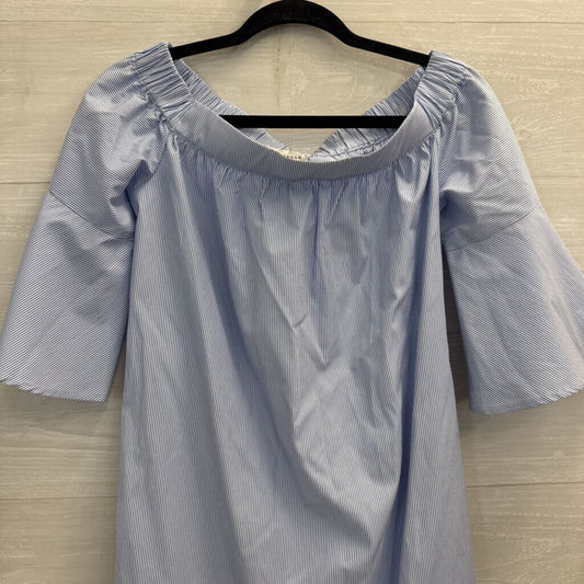 Donna Morgan White/ Blue Striped Long Sleeve Off Shoulder Tie Waist Dress 4
