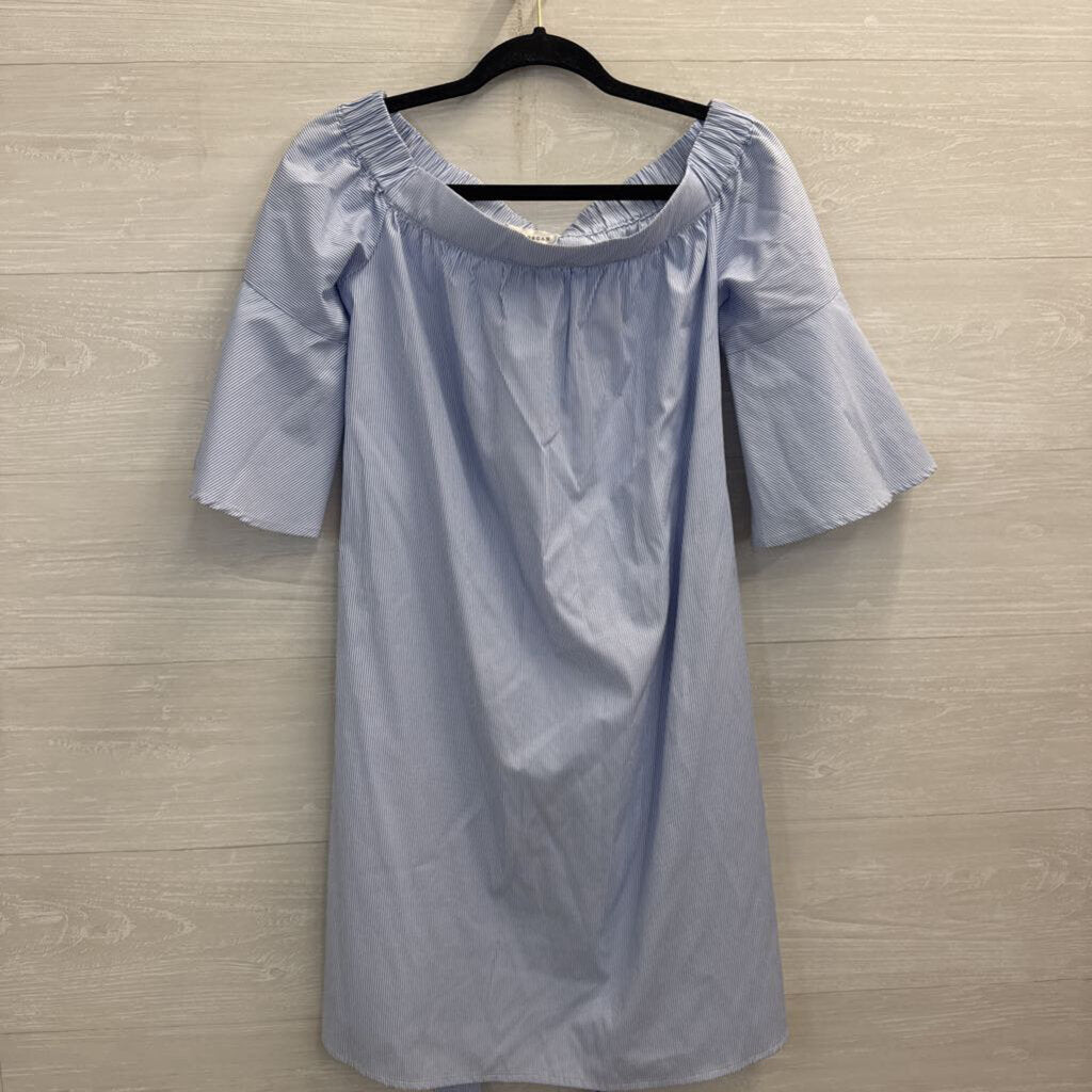 Donna Morgan White/ Blue Striped Long Sleeve Off Shoulder Tie Waist Dress 4
