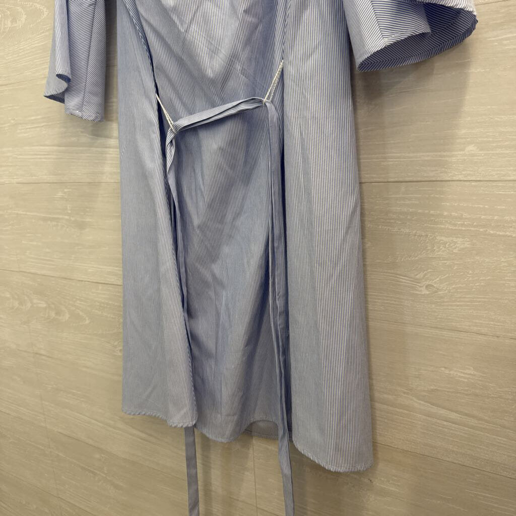 Donna Morgan White/ Blue Striped Long Sleeve Off Shoulder Tie Waist Dress 4