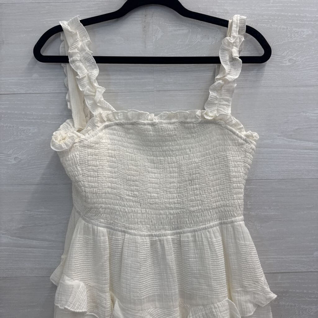 Indikah White Layered Tie Back Dress Medium