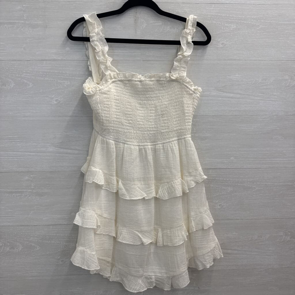 Indikah White Layered Tie Back Dress Medium