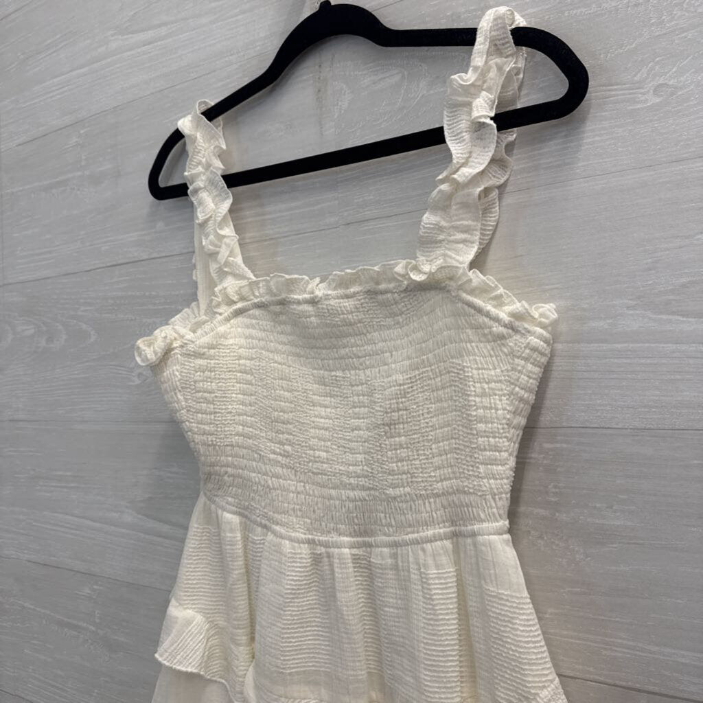 Indikah White Layered Tie Back Dress Medium