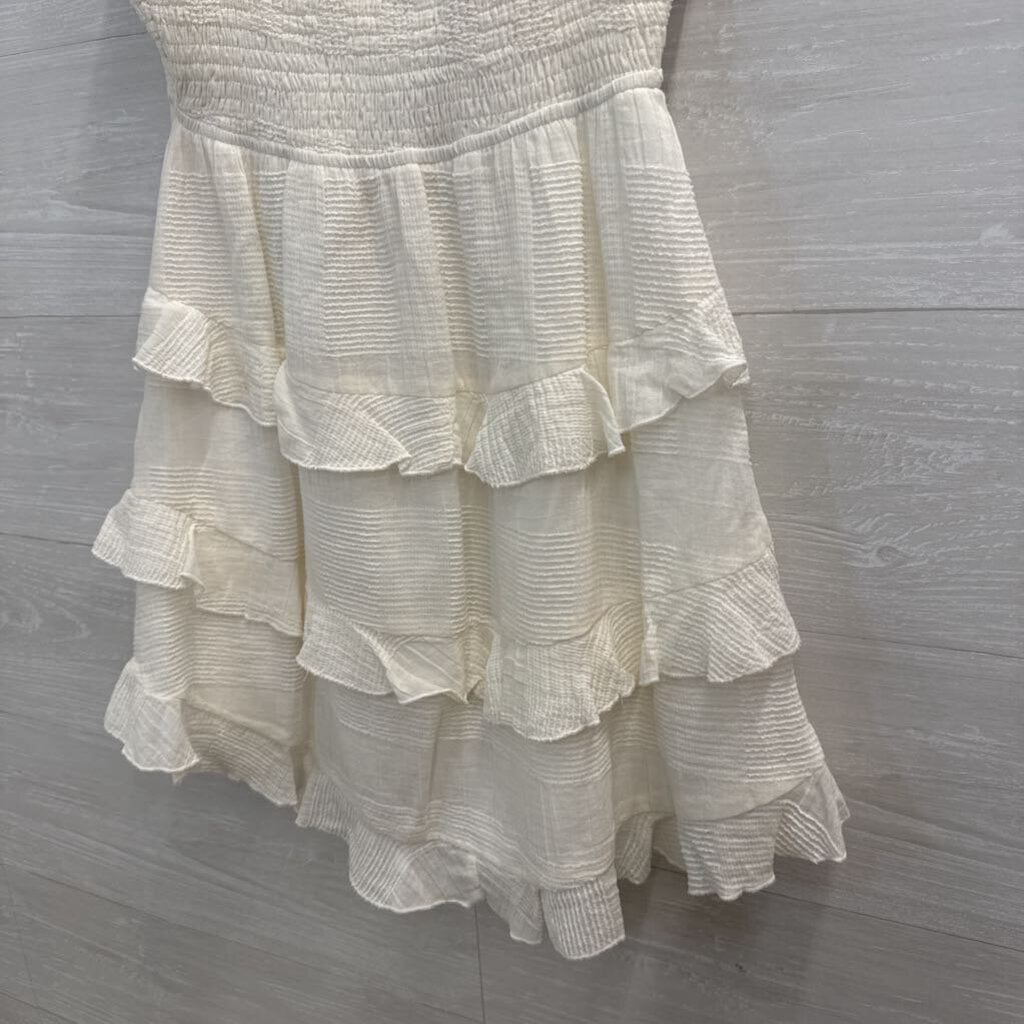 Indikah White Layered Tie Back Dress Medium