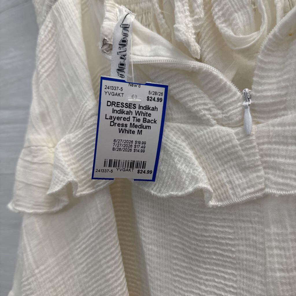 Indikah White Layered Tie Back Dress Medium
