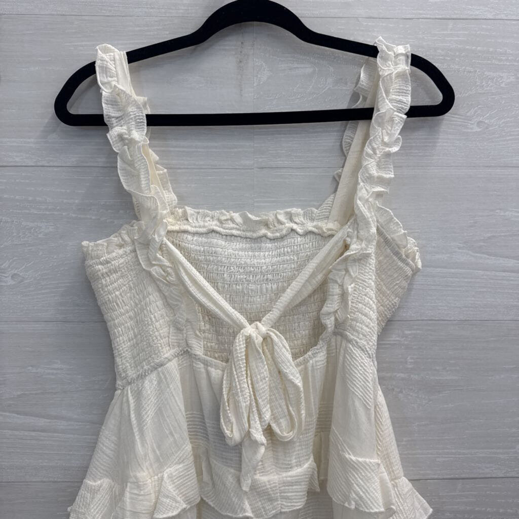 Indikah White Layered Tie Back Dress Medium