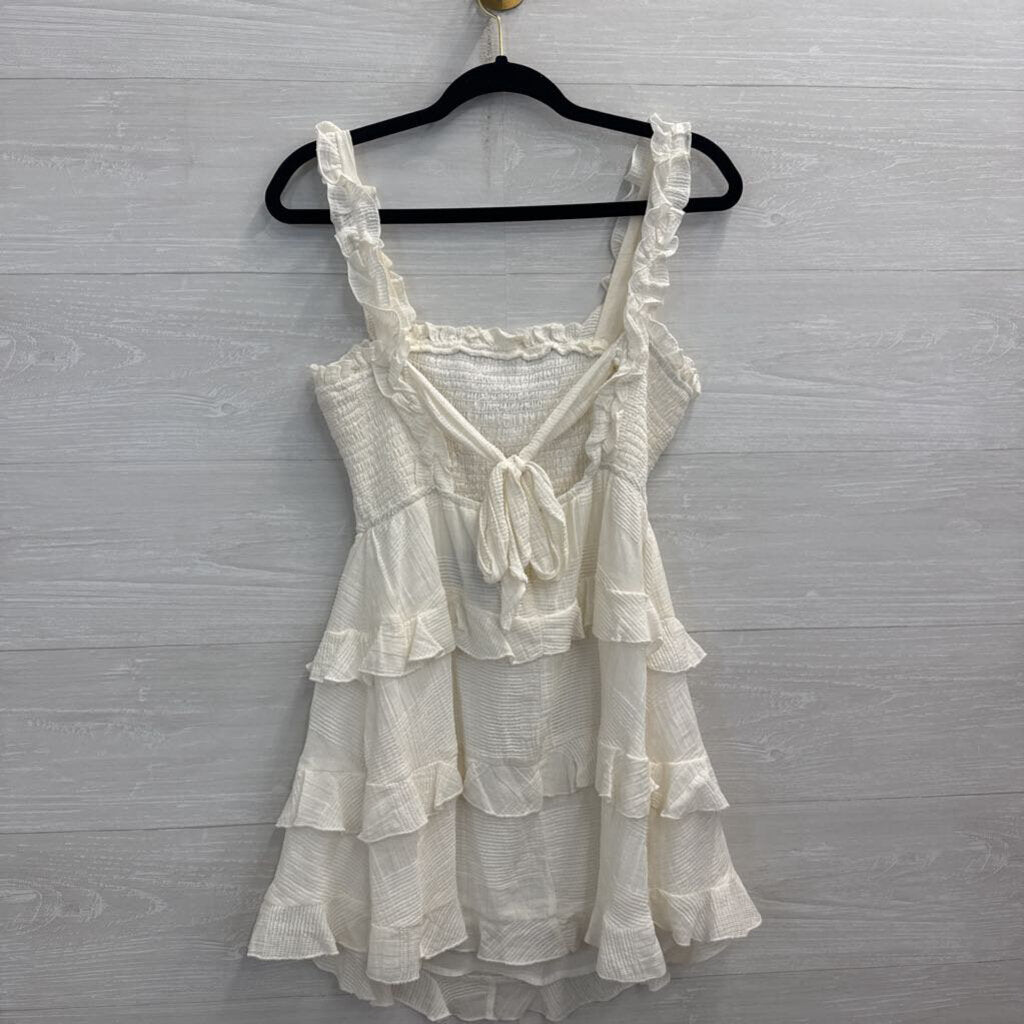 Indikah White Layered Tie Back Dress Medium