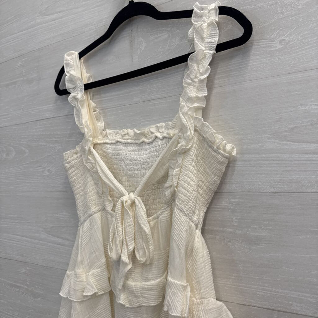 Indikah White Layered Tie Back Dress Medium