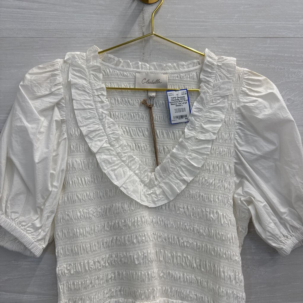 Cleobella White Smocked Short Puff Sleeve Top Large