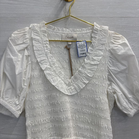 Cleobella White Smocked Short Puff Sleeve Top Large