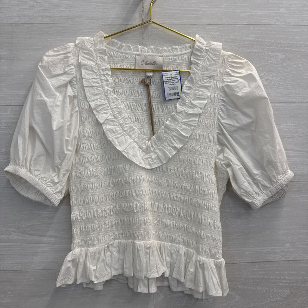 Cleobella White Smocked Short Puff Sleeve Top Large