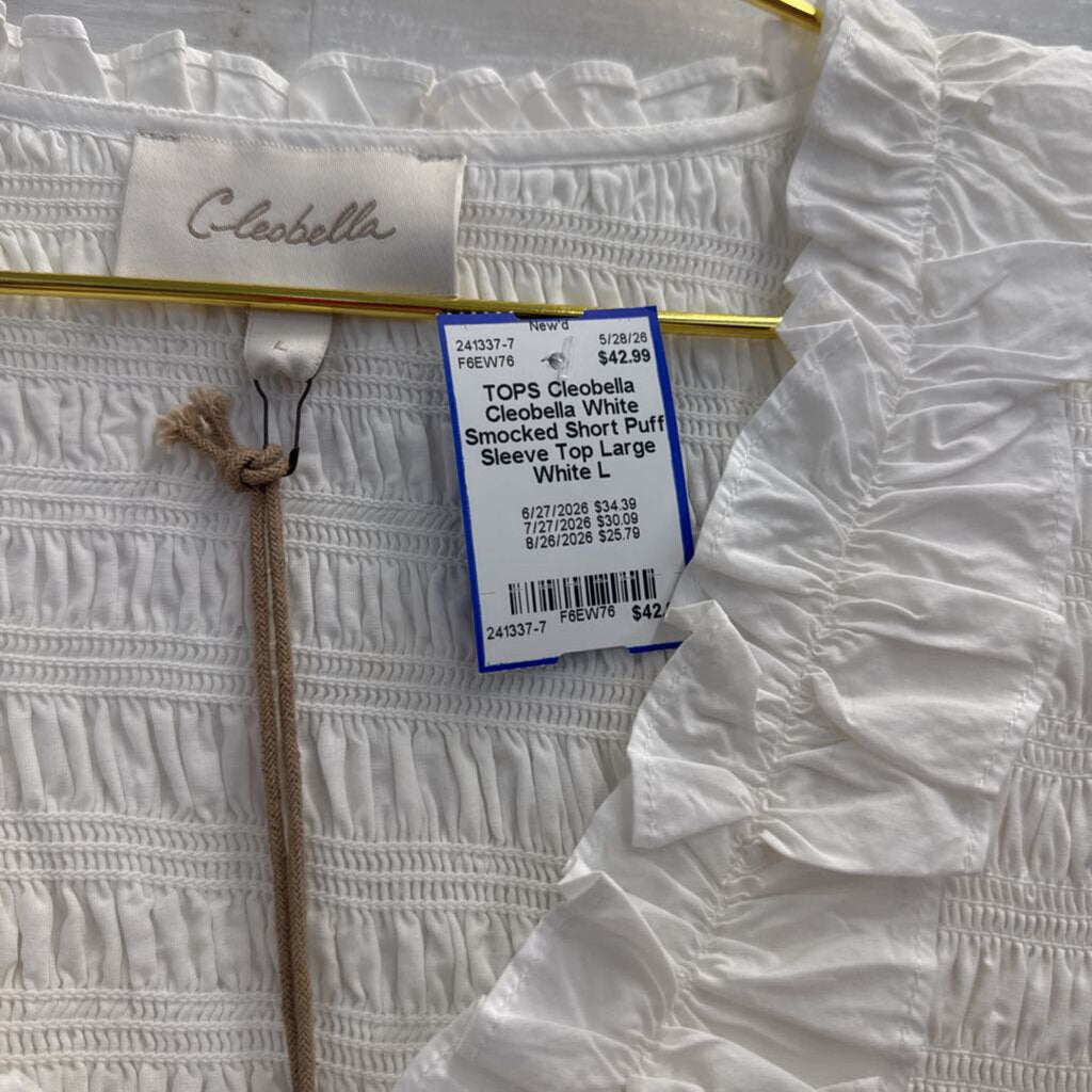 Cleobella White Smocked Short Puff Sleeve Top Large