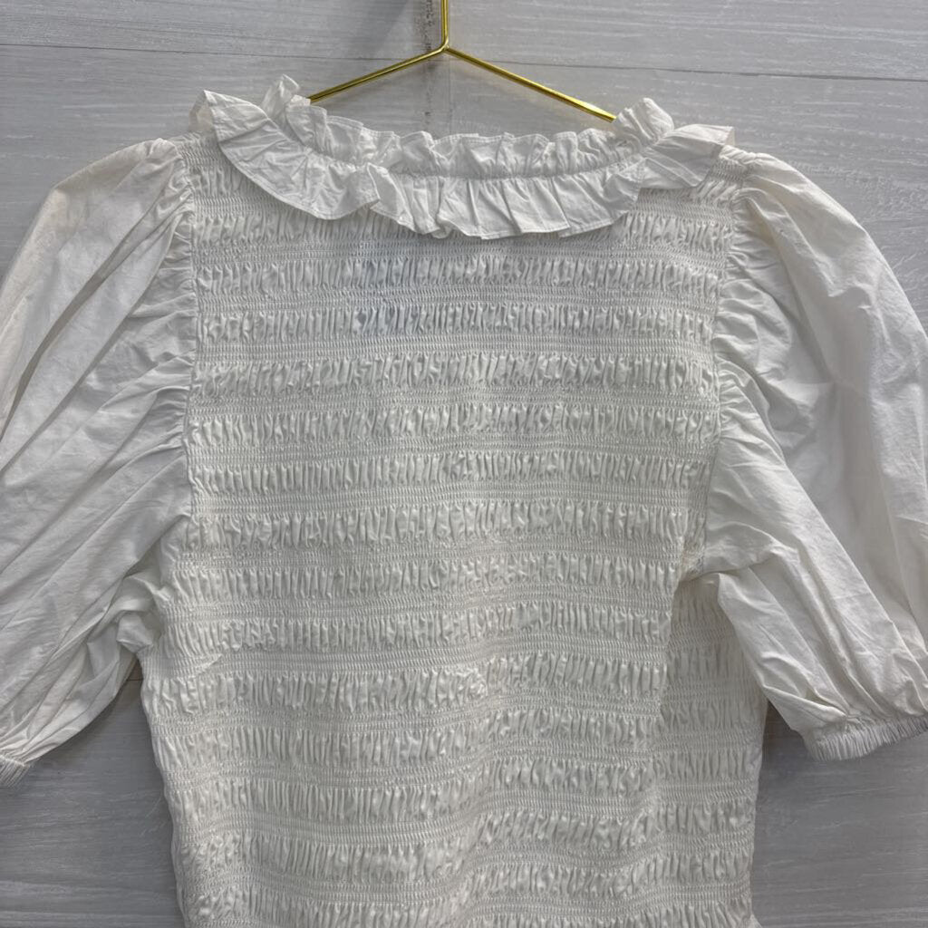 Cleobella White Smocked Short Puff Sleeve Top Large