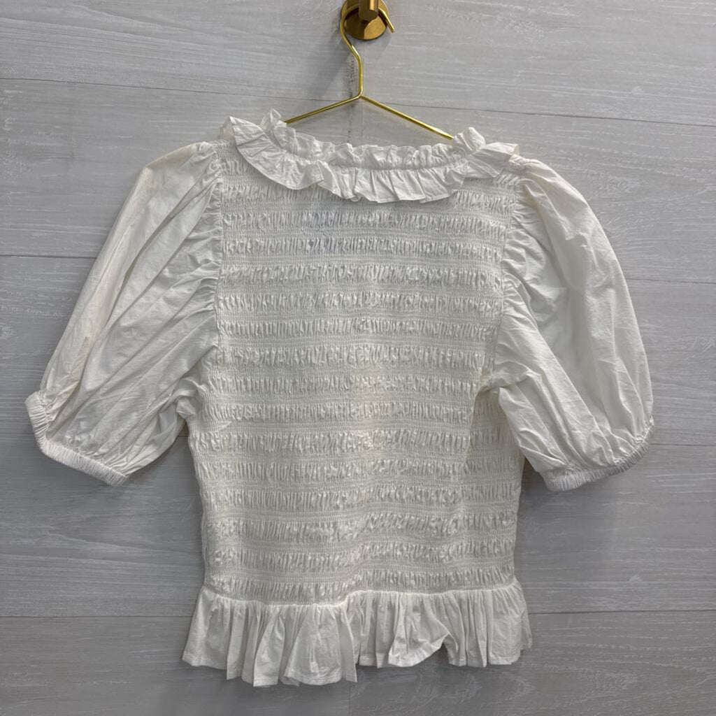 Cleobella White Smocked Short Puff Sleeve Top Large