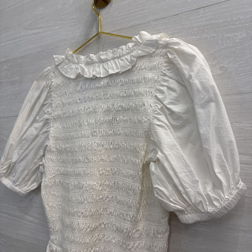 Cleobella White Smocked Short Puff Sleeve Top Large