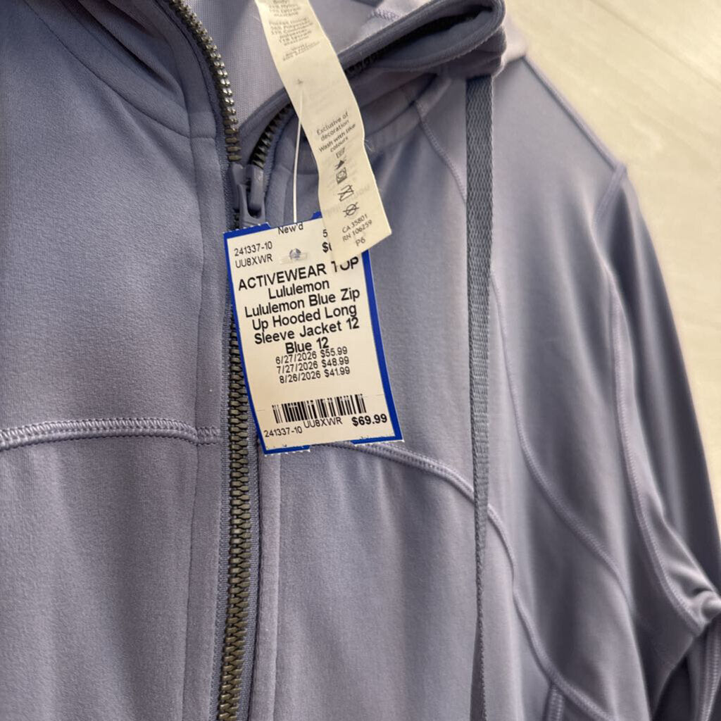 Lululemon Blue Zip Up Hooded Long Sleeve Jacket 12