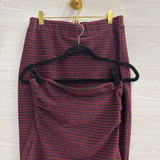 Trina Turk Red/ Multi Metallic Stripe Strapless Top/ Midi Skirt Set Small