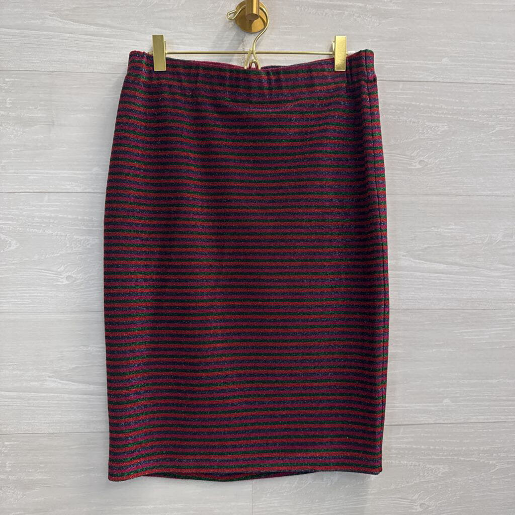 Trina Turk Red/ Multi Metallic Stripe Strapless Top/ Midi Skirt Set Small