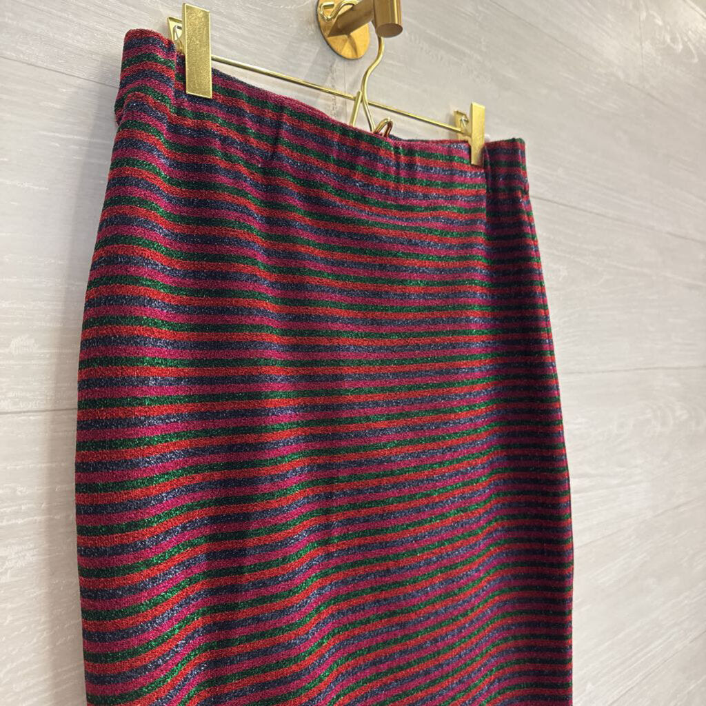 Trina Turk Red/ Multi Metallic Stripe Strapless Top/ Midi Skirt Set Small