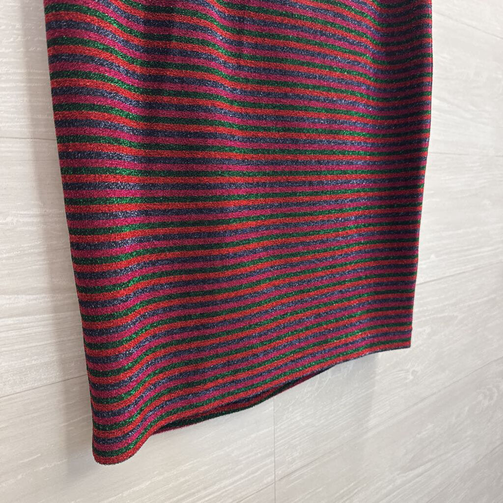 Trina Turk Red/ Multi Metallic Stripe Strapless Top/ Midi Skirt Set Small