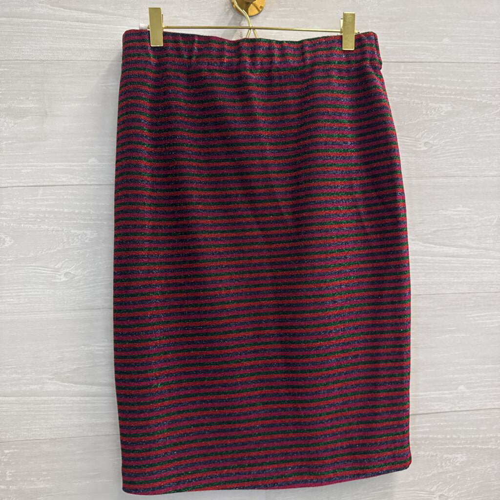 Trina Turk Red/ Multi Metallic Stripe Strapless Top/ Midi Skirt Set Small