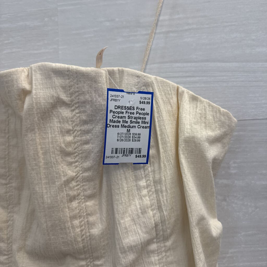 Free People Cream Strapless Made Me Smile Mini Dress Medium