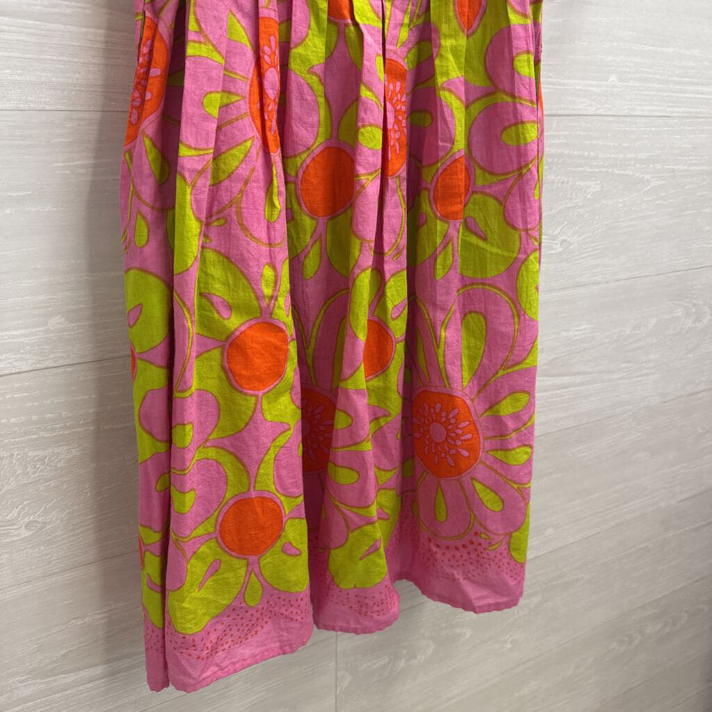 Uncle Frank Pink/ Green Print Short Puff Sleeve Dress Small