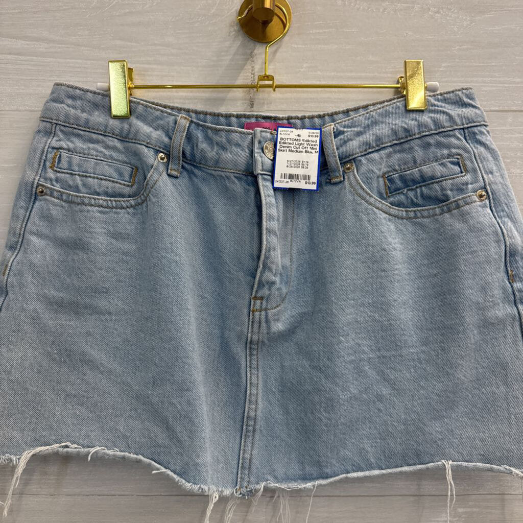 Edikted Light Wash Denim Cut Off Mini Skirt Medium