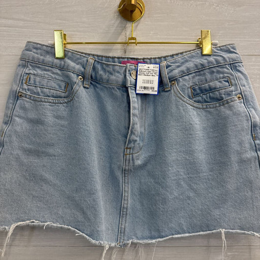 Edikted Light Wash Denim Cut Off Mini Skirt Medium