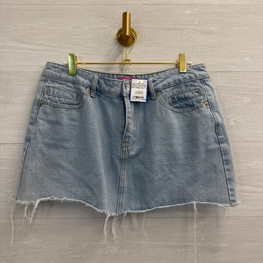 Edikted Light Wash Denim Cut Off Mini Skirt Medium