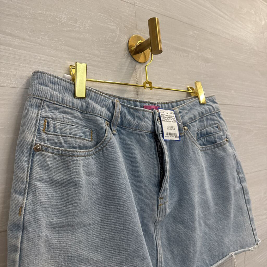 Edikted Light Wash Denim Cut Off Mini Skirt Medium