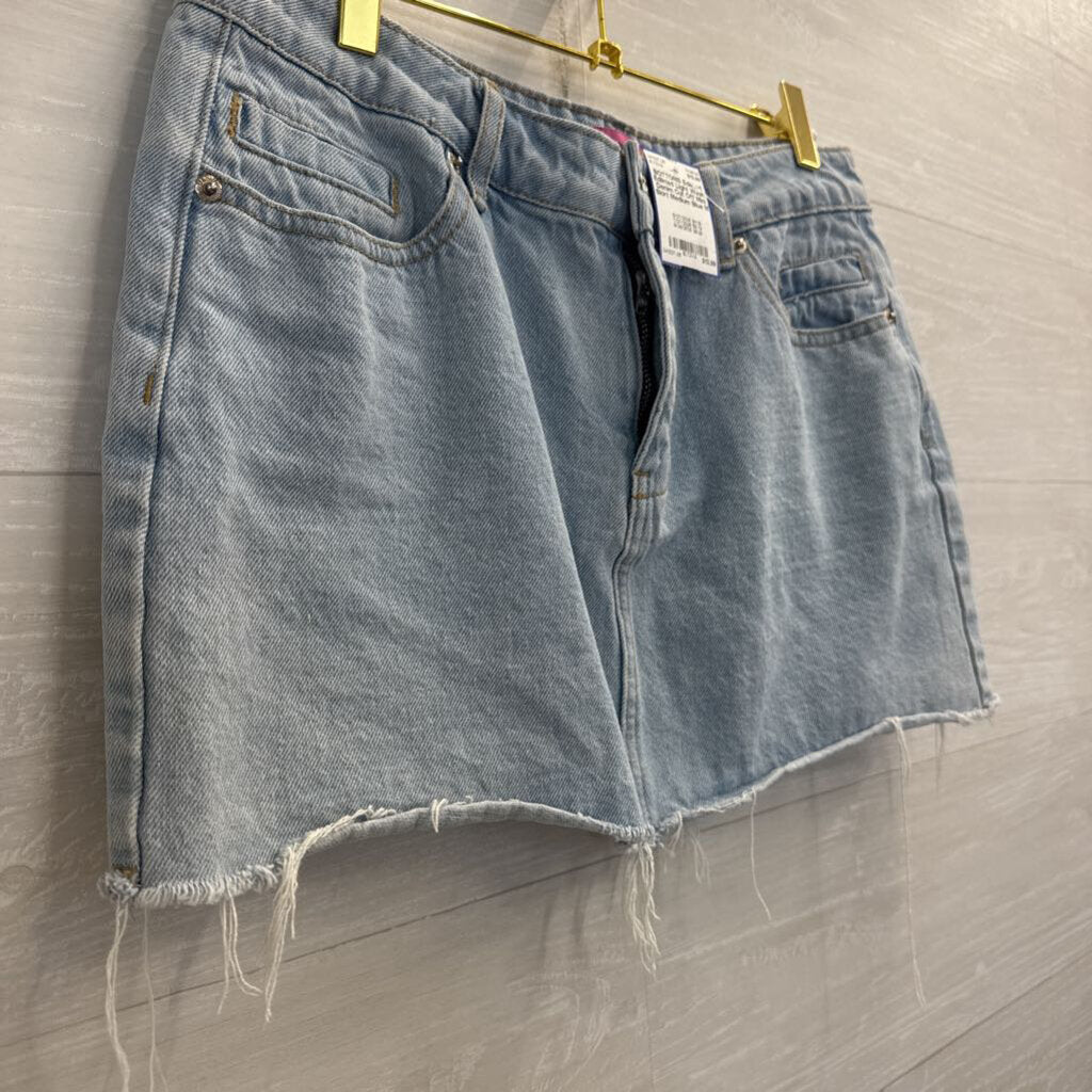 Edikted Light Wash Denim Cut Off Mini Skirt Medium