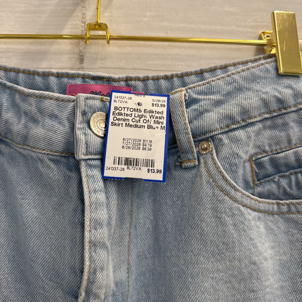 Edikted Light Wash Denim Cut Off Mini Skirt Medium
