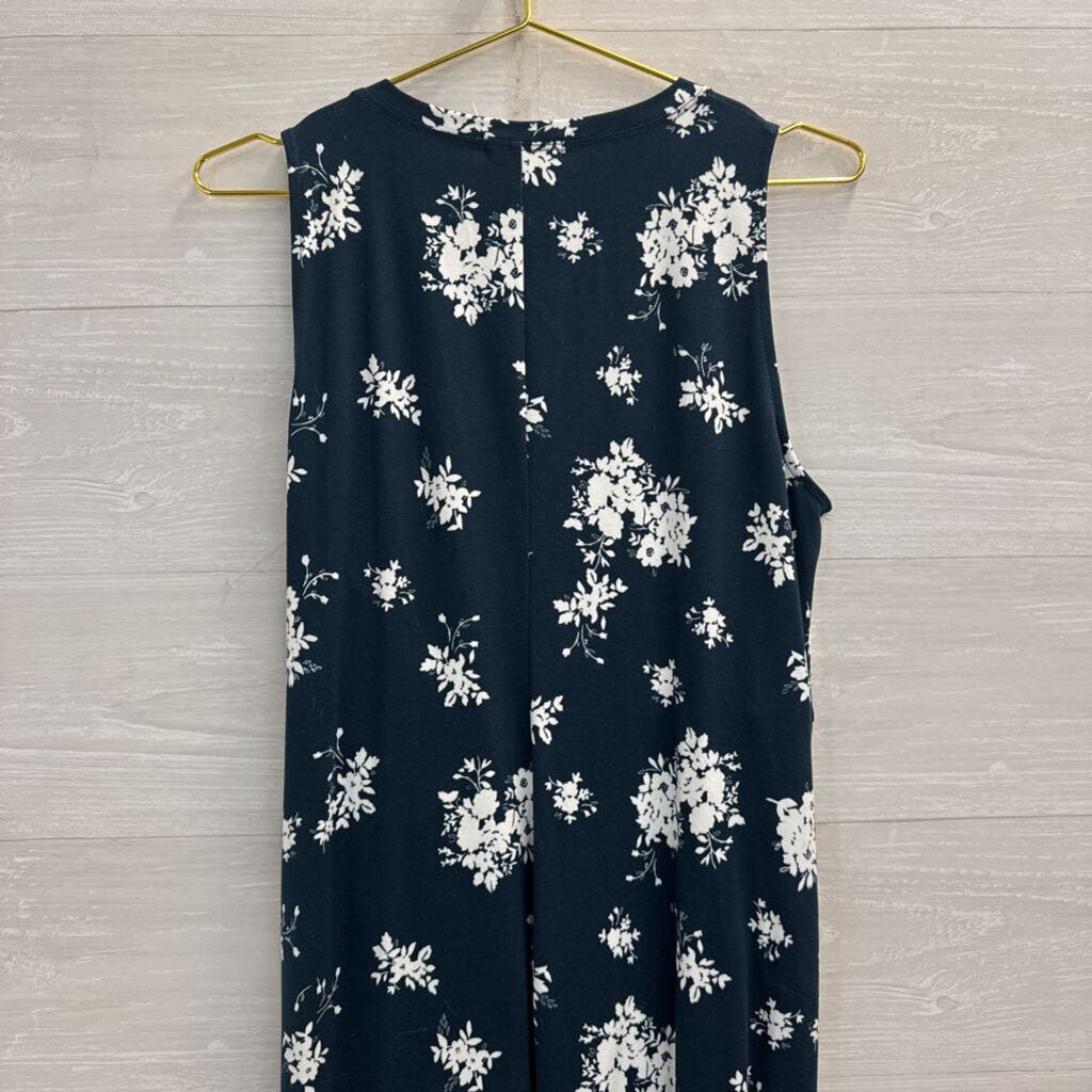 Nine Britton Navy/ White Print Sleeveless Midi Dress Extra Large