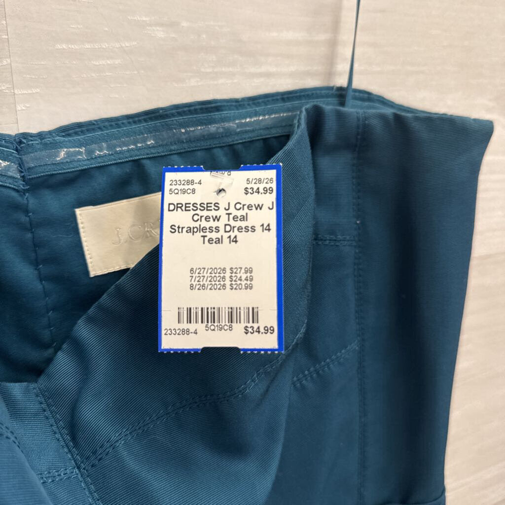 J Crew Teal Strapless Dress 14