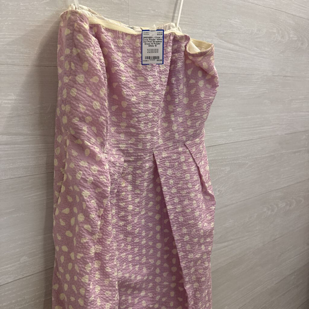 J Crew Purple/ White Dot Print Strapless Dress 10