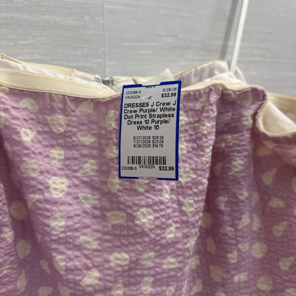 J Crew Purple/ White Dot Print Strapless Dress 10