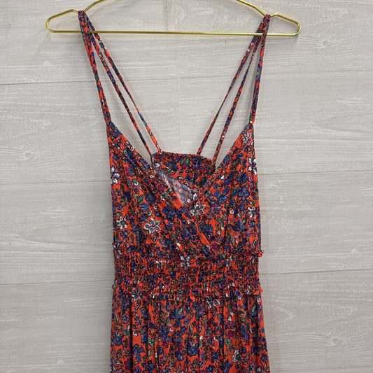 Orange/ Multi Floral Print Maxi Dress Large