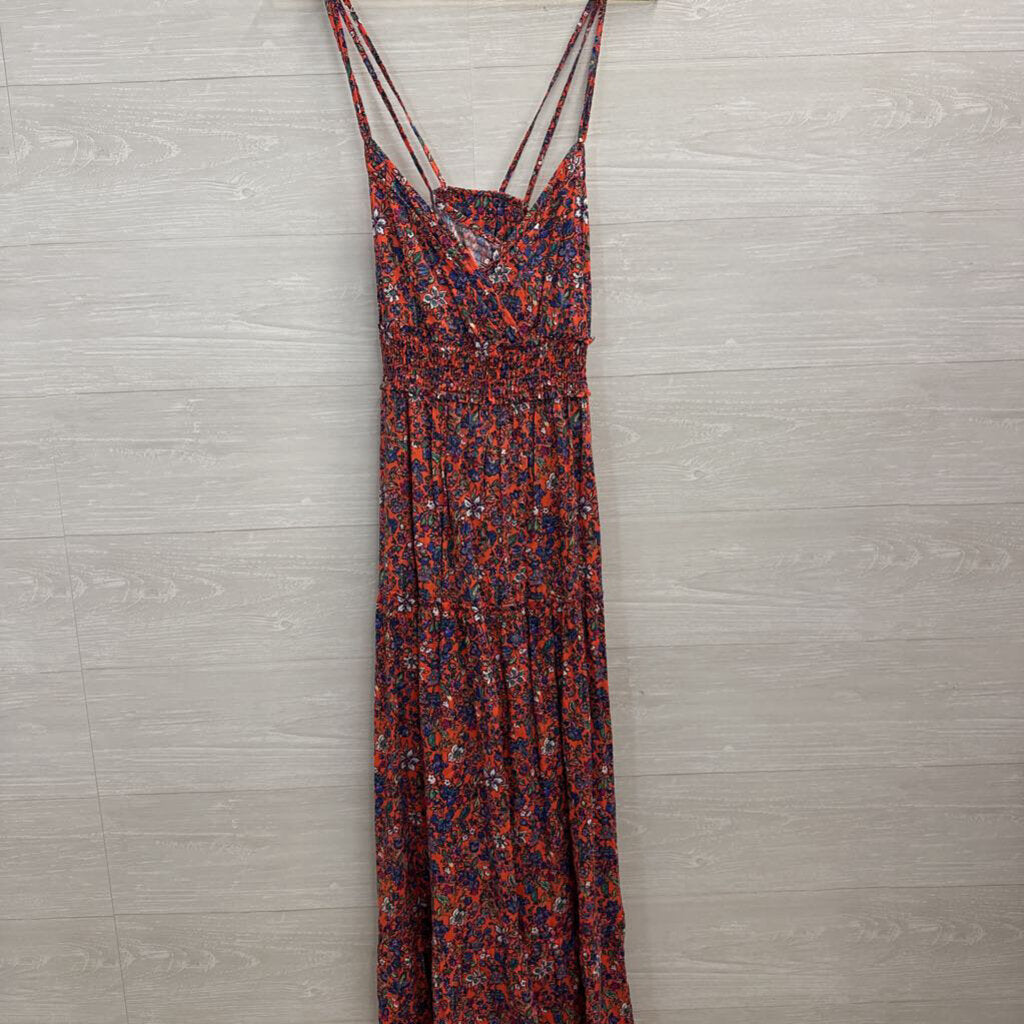 Orange/ Multi Floral Print Maxi Dress Large