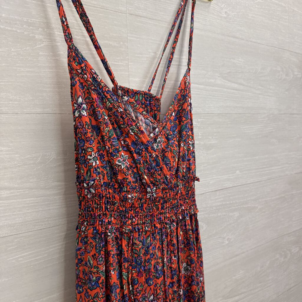 Orange/ Multi Floral Print Maxi Dress Large