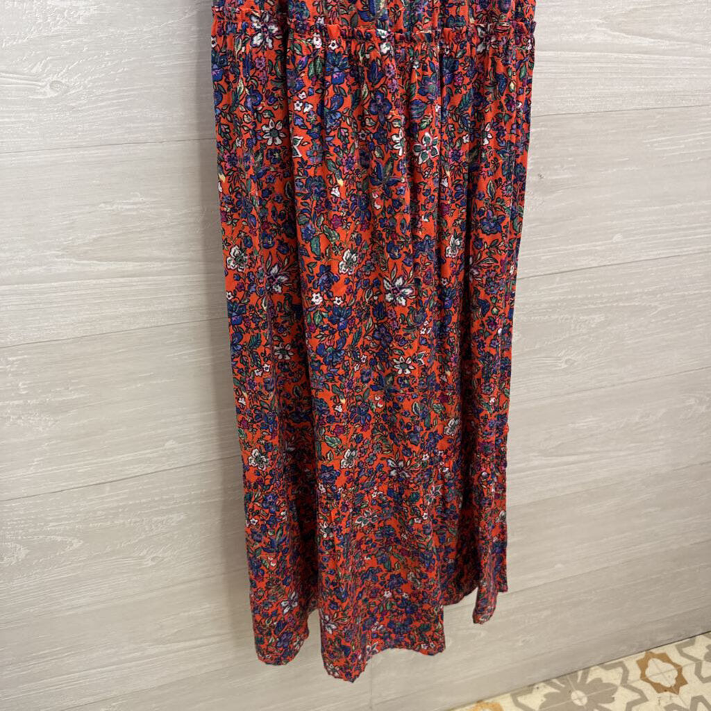 Orange/ Multi Floral Print Maxi Dress Large
