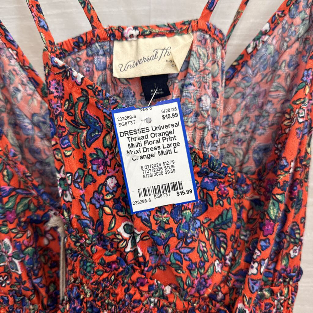 Orange/ Multi Floral Print Maxi Dress Large