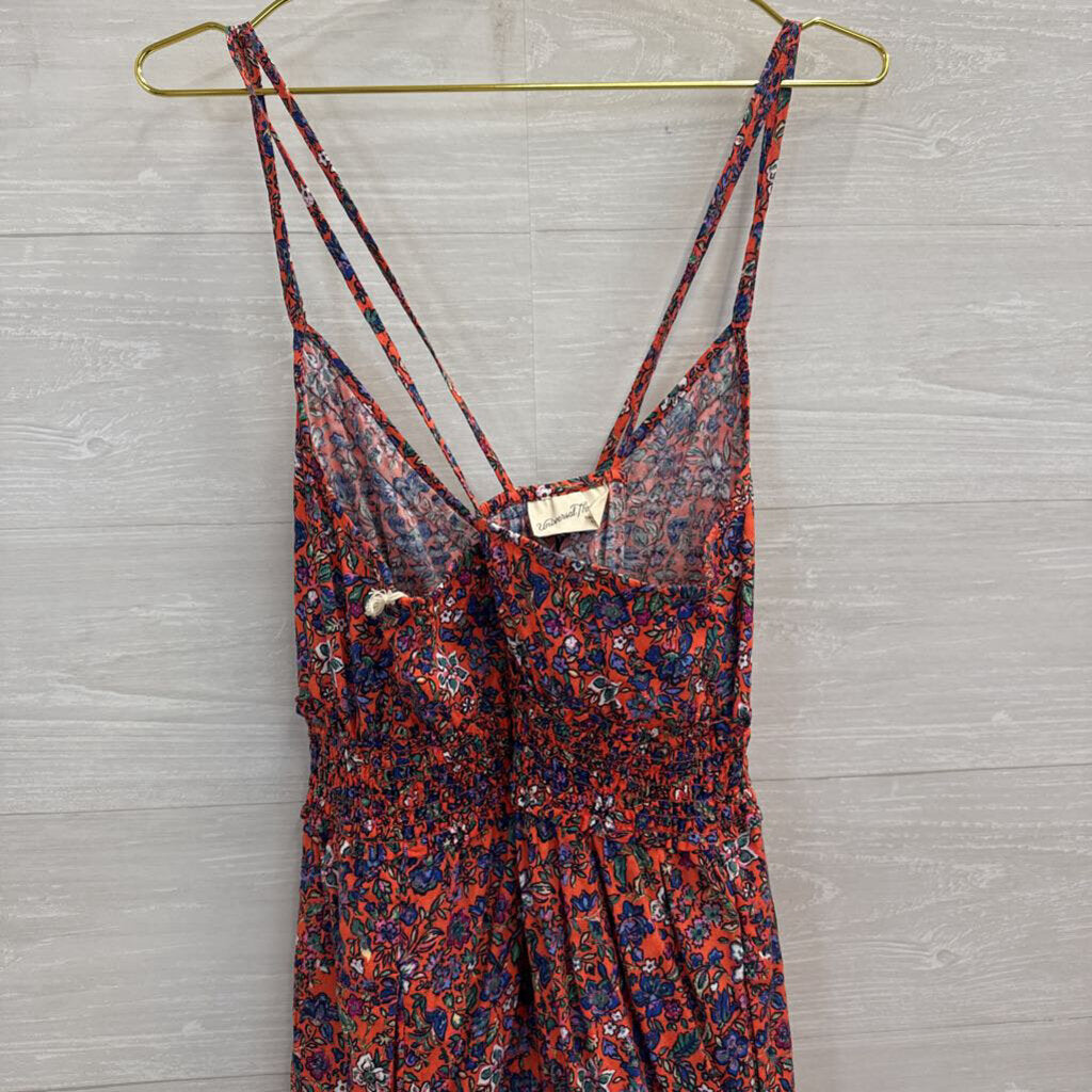 Orange/ Multi Floral Print Maxi Dress Large