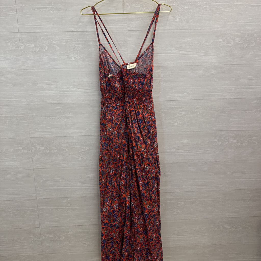 Orange/ Multi Floral Print Maxi Dress Large