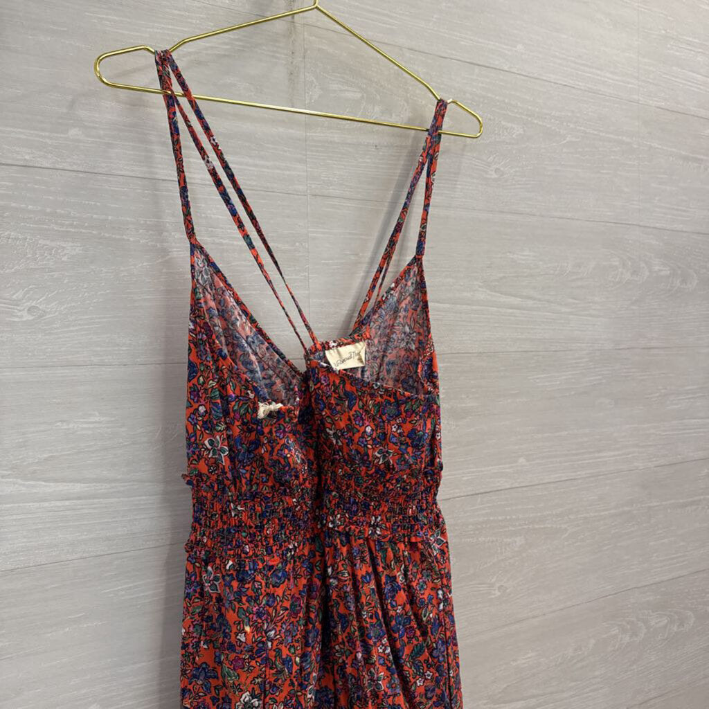 Orange/ Multi Floral Print Maxi Dress Large