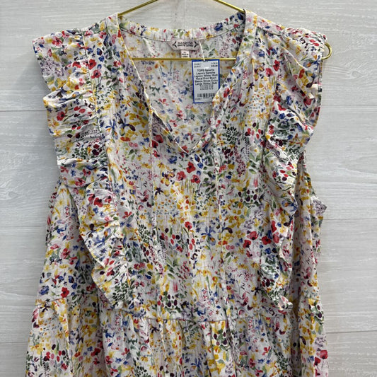 Nanette Lepore White/ Multi Floral Print Short Sleeve Top Extra Large