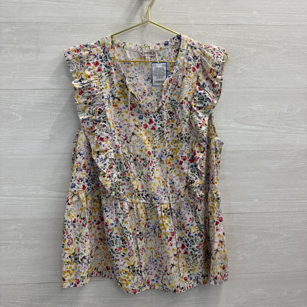 Nanette Lepore White/ Multi Floral Print Short Sleeve Top Extra Large
