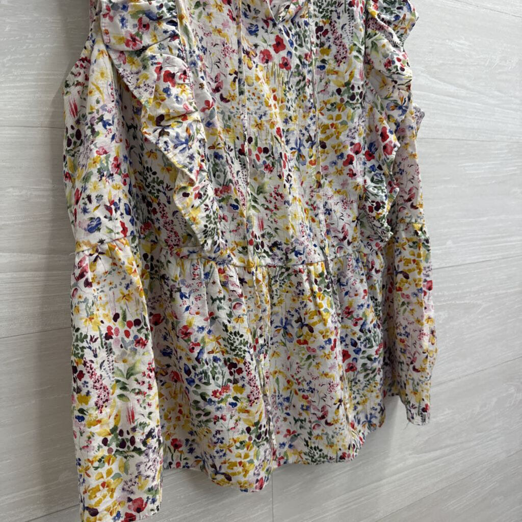 Nanette Lepore White/ Multi Floral Print Short Sleeve Top Extra Large